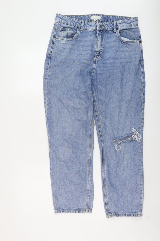 H&M Womens Blue Cotton Mom Jeans Size 14 L27 in Regular Button