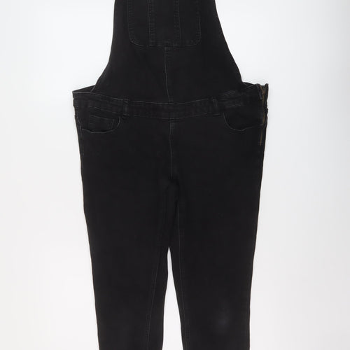 New Look Womens Black Cotton Dungaree One-Piece Size 12 L28 in Buckle