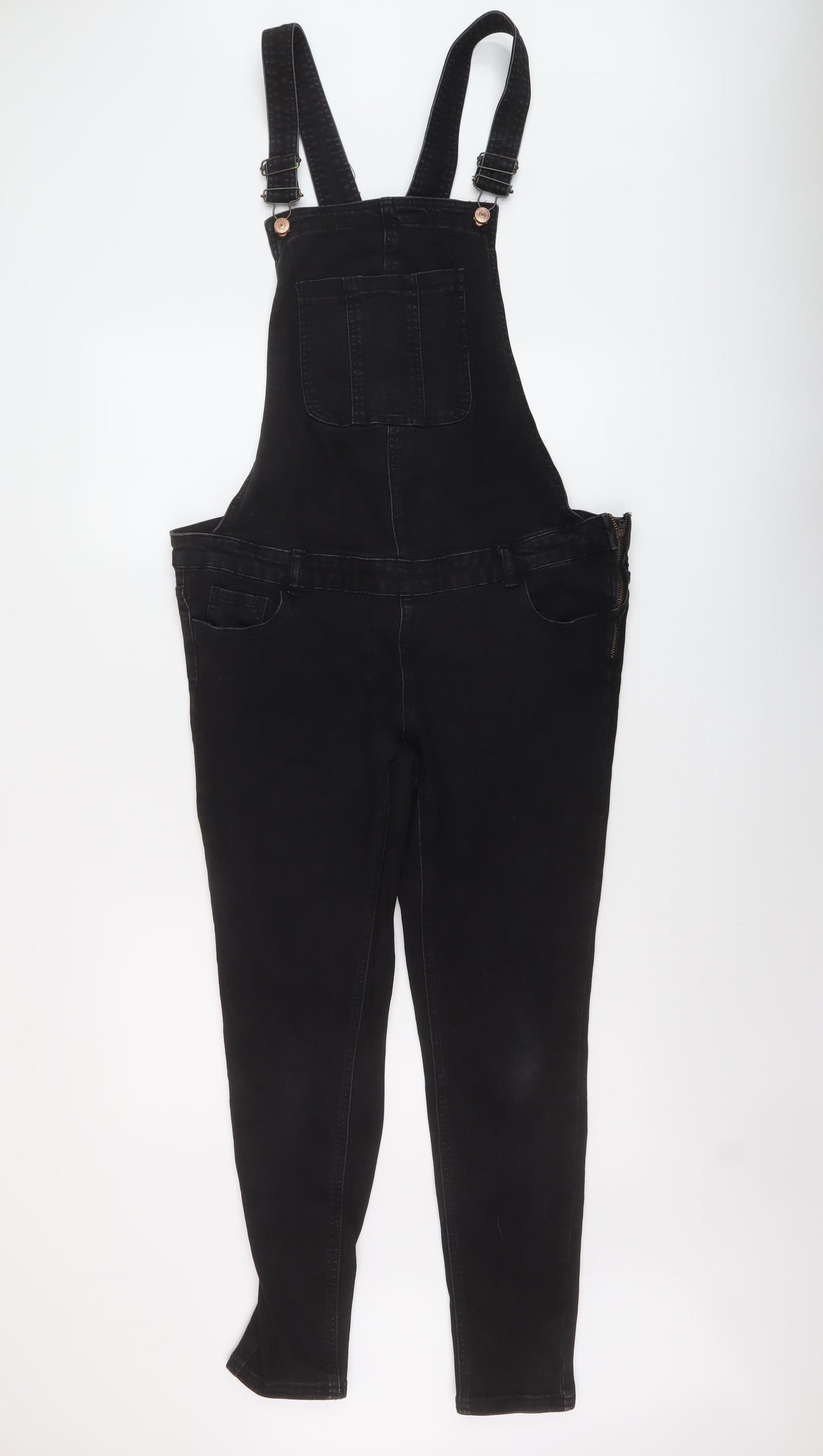 New Look Womens Black Cotton Dungaree One-Piece Size 12 L28 in Buckle