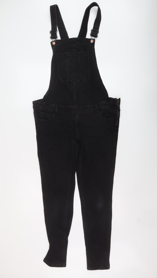 New Look Womens Black Cotton Dungaree One-Piece Size 12 L28 in Buckle