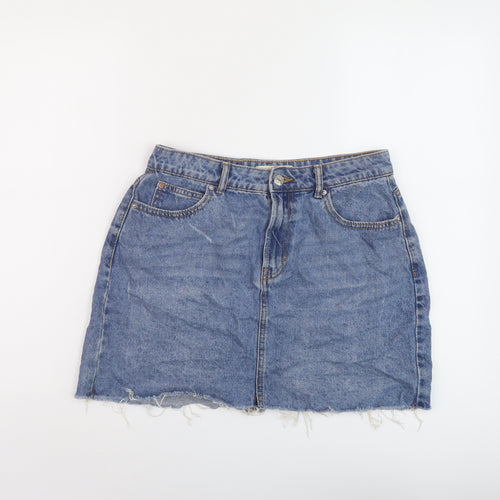 Denim & Co. Womens Blue Cotton Mini Skirt Size 12 Button