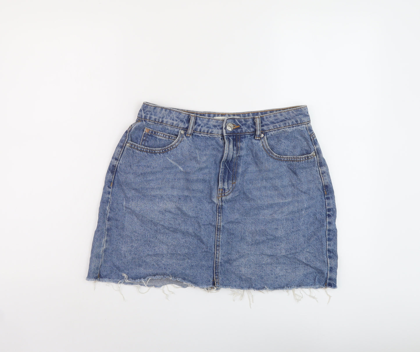 Denim & Co. Womens Blue Cotton Mini Skirt Size 12 Button