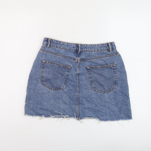 Denim & Co. Womens Blue Cotton Mini Skirt Size 12 Button