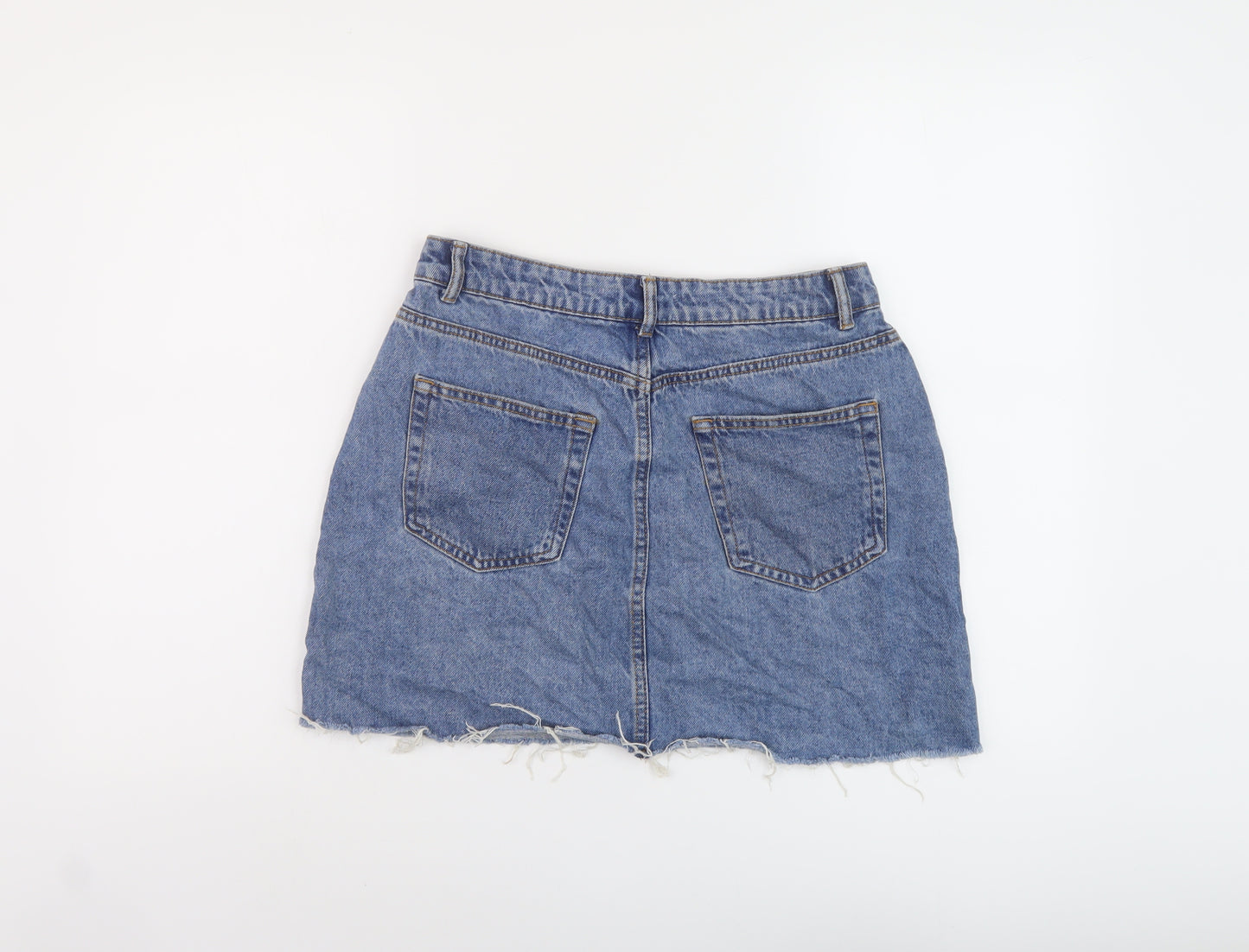 Denim & Co. Womens Blue Cotton Mini Skirt Size 12 Button