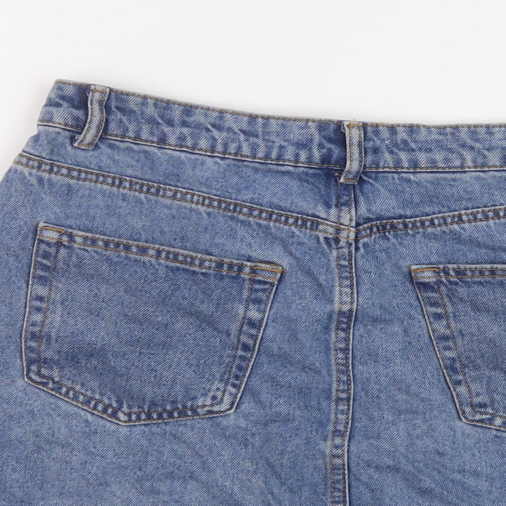 Denim & Co. Womens Blue Cotton Mini Skirt Size 12 Button