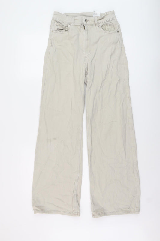 H&K Womens Beige Cotton Wide-Leg Jeans Size 8 L29 in Regular Button