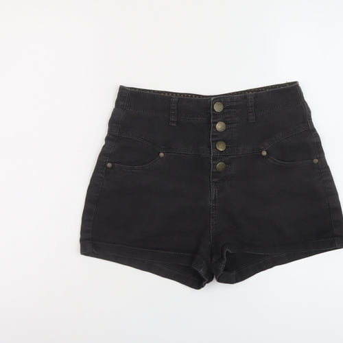 Denim & Co. Womens Black Cotton Hot Pants Shorts Size 12 L3 in Regular Button