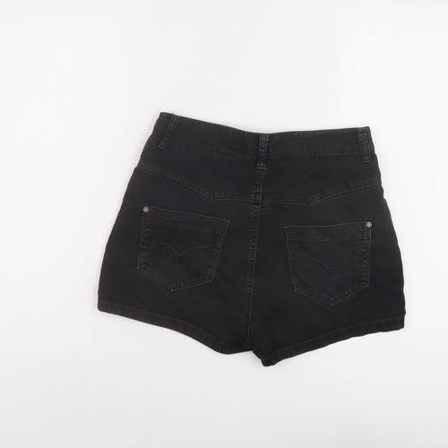 Denim & Co. Womens Black Cotton Hot Pants Shorts Size 12 L3 in Regular Button