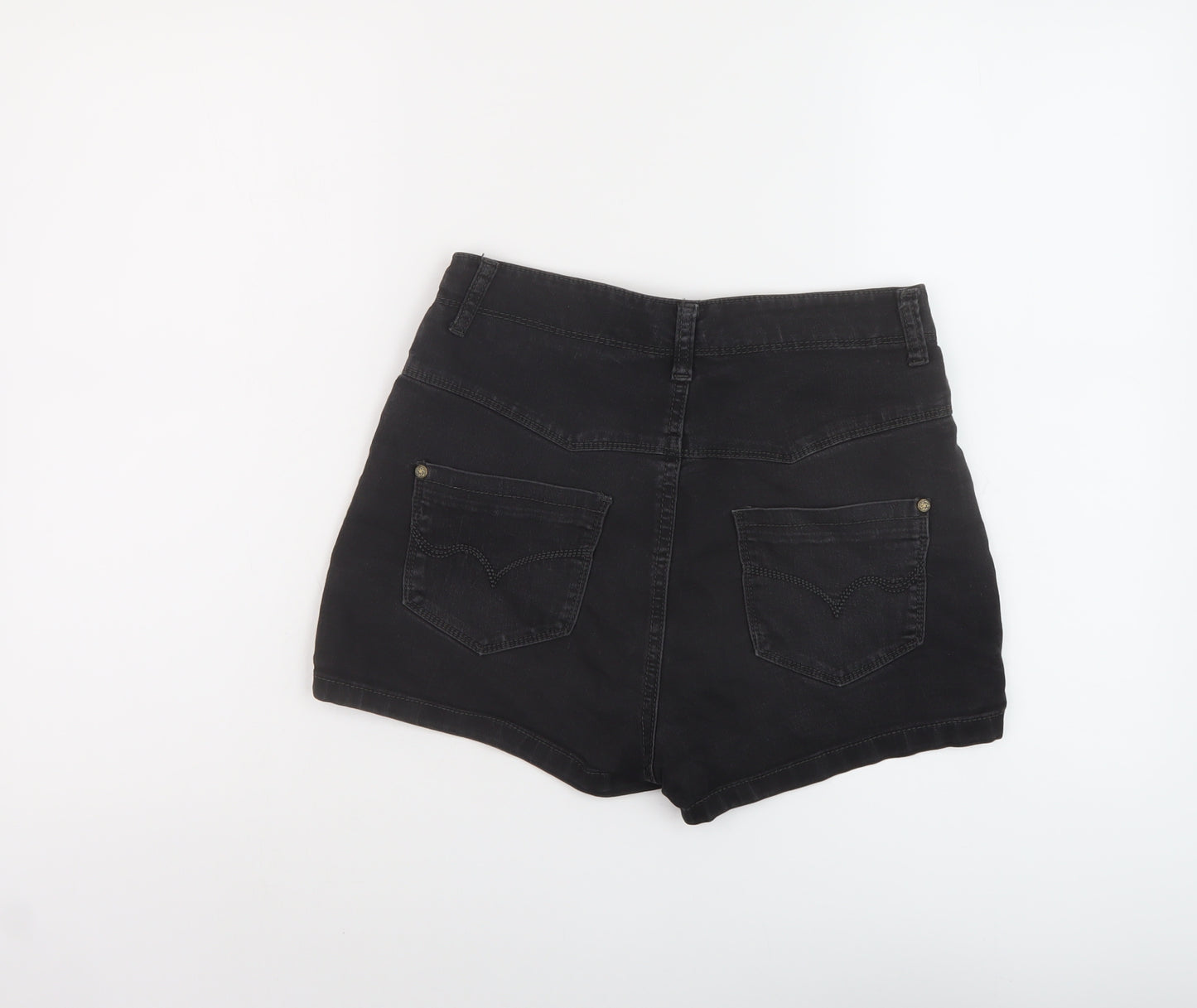 Denim & Co. Womens Black Cotton Hot Pants Shorts Size 12 L3 in Regular Button