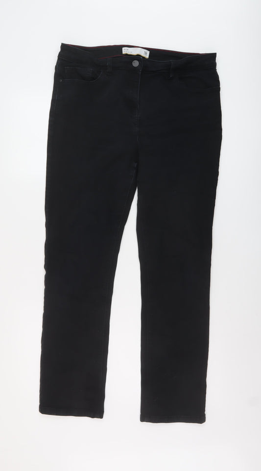 NEXT Womens Black Cotton Straight Jeans Size 16 L29 in Slim Button