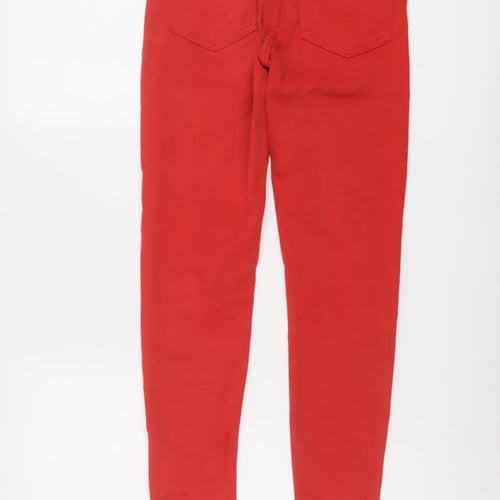 Marks and Spencer Womens Red Cotton Skinny Jeans Size 8 L28 in Regular Button