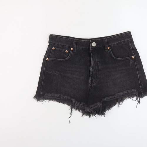 Zara Womens Black Cotton Hot Pants Shorts Size 8 L3 in Regular Button