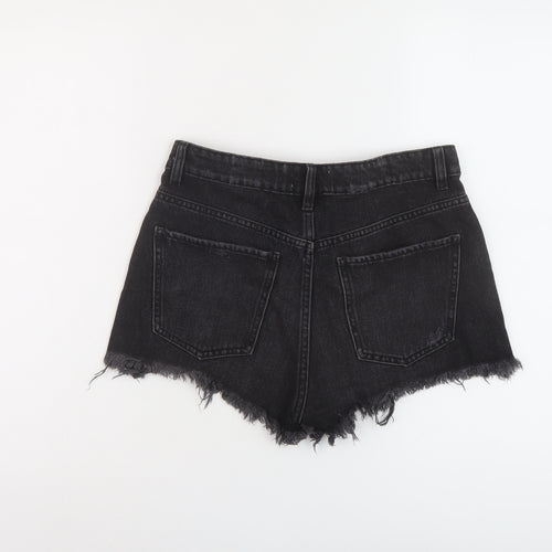 Zara Womens Black Cotton Hot Pants Shorts Size 8 L3 in Regular Button