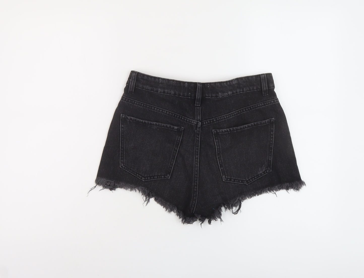 Zara Womens Black Cotton Hot Pants Shorts Size 8 L3 in Regular Button