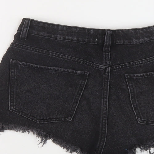 Zara Womens Black Cotton Hot Pants Shorts Size 8 L3 in Regular Button