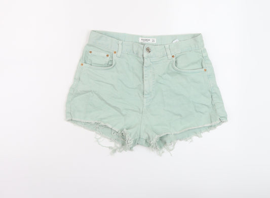 Zara Womens Green Cotton Hot Pants Shorts Size 12 L3 in Regular Button