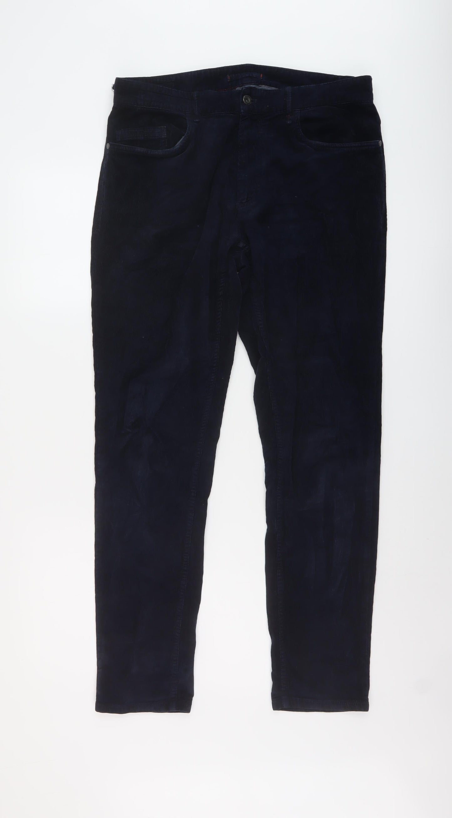 Zara Mens Blue Cotton Trousers Size 34 in L30 in Regular Button