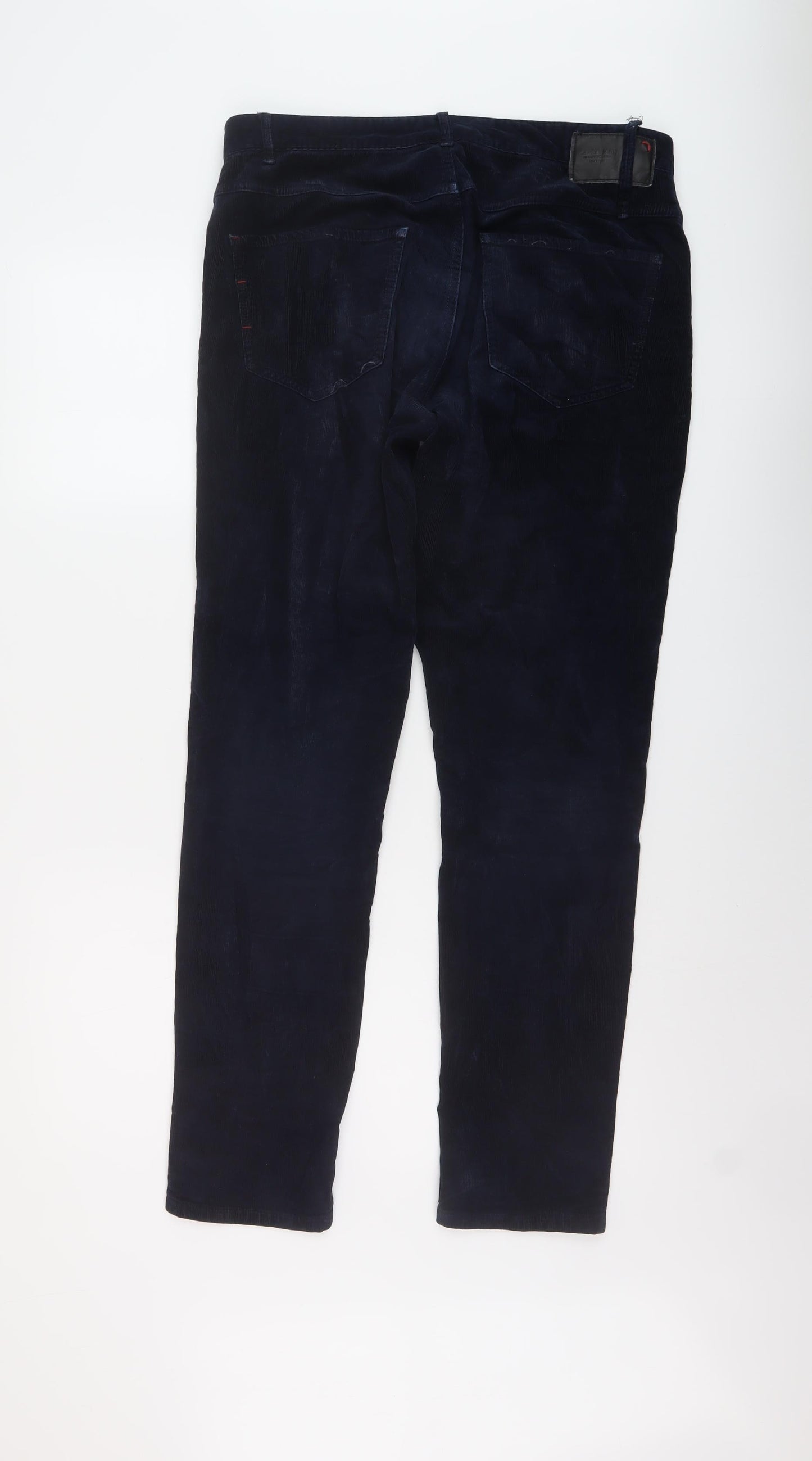 Zara Mens Blue Cotton Trousers Size 34 in L30 in Regular Button