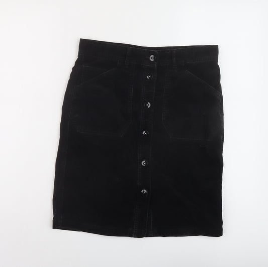 Marks and Spencer Womens Black Cotton A-Line Skirt Size 10 Button