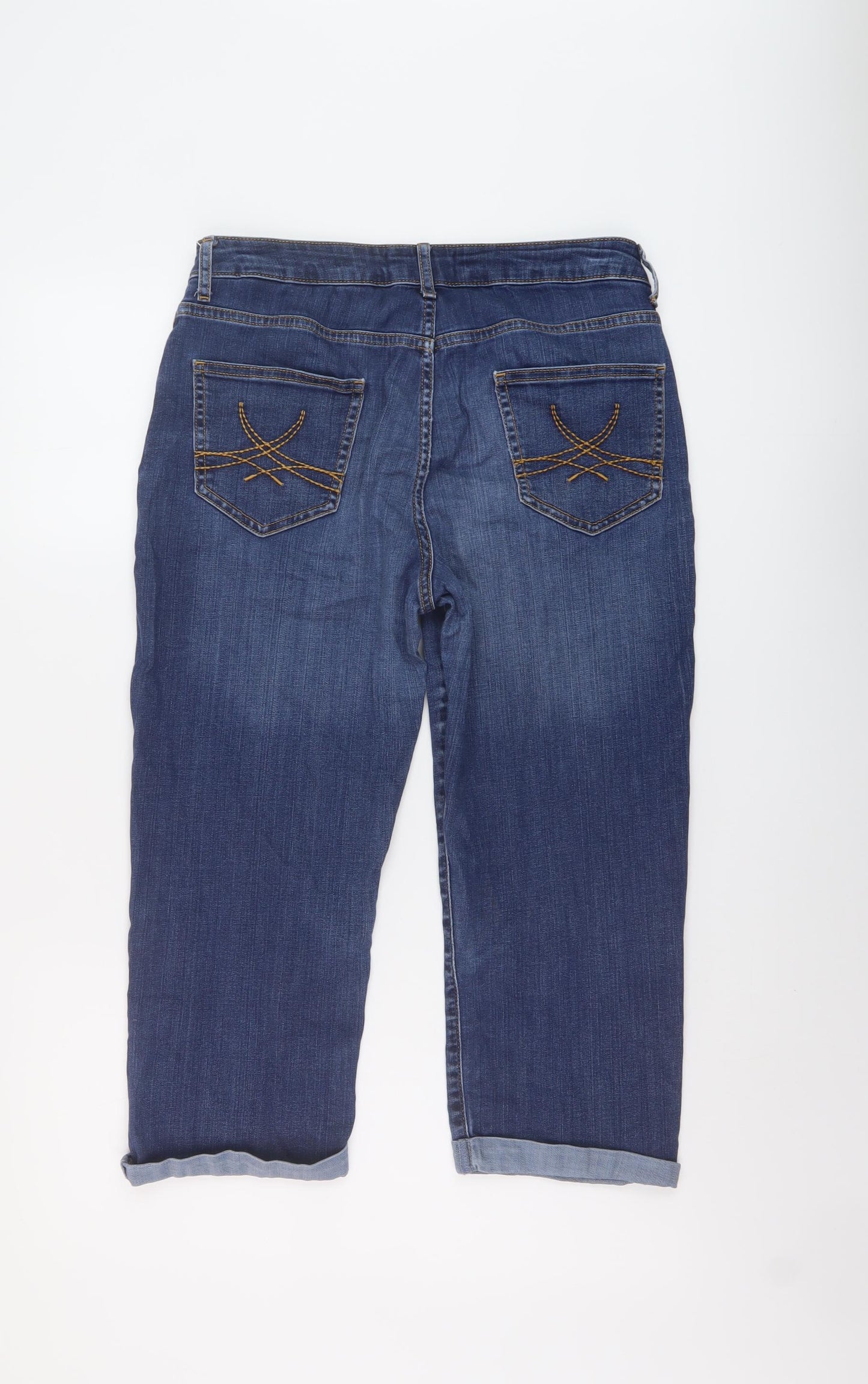 Marks and Spencer Womens Blue Cotton Cropped Jeans Size 12 L20 in Regular Button