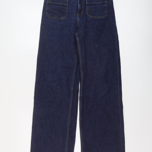 Primark Womens Blue Cotton Wide-Leg Jeans Size 8 L31 in Regular Button