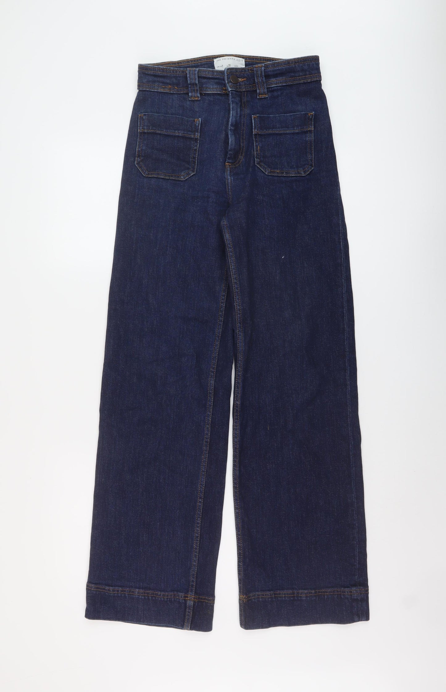 Primark Womens Blue Cotton Wide-Leg Jeans Size 8 L31 in Regular Button