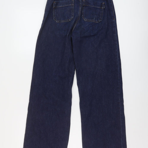 Primark Womens Blue Cotton Wide-Leg Jeans Size 8 L31 in Regular Button