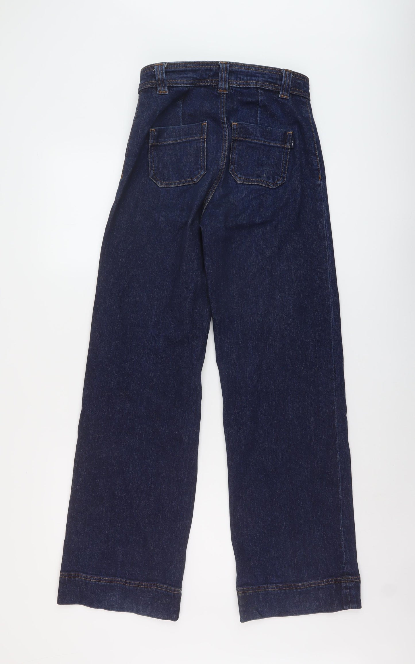 Primark Womens Blue Cotton Wide-Leg Jeans Size 8 L31 in Regular Button