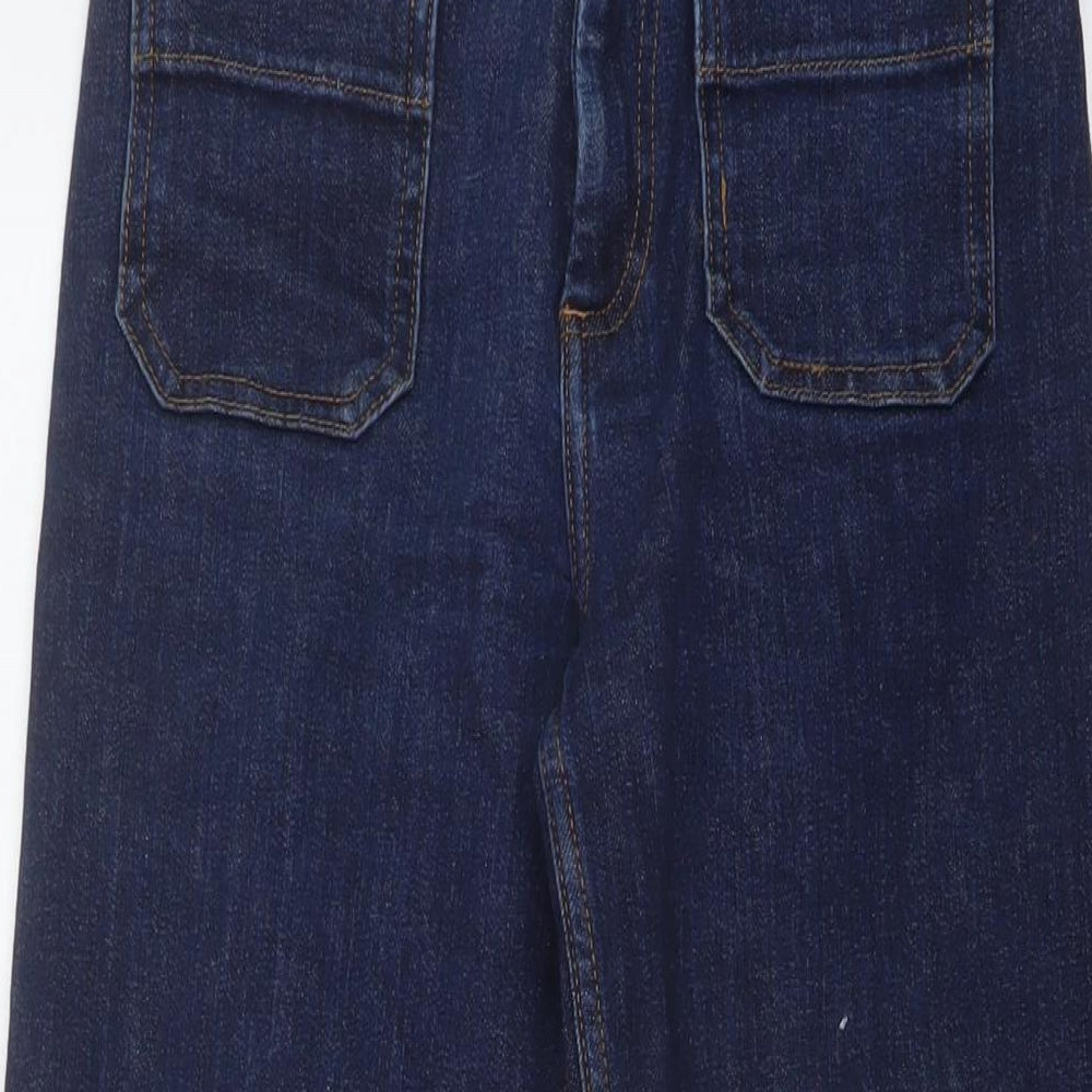 Primark Womens Blue Cotton Wide-Leg Jeans Size 8 L31 in Regular Button