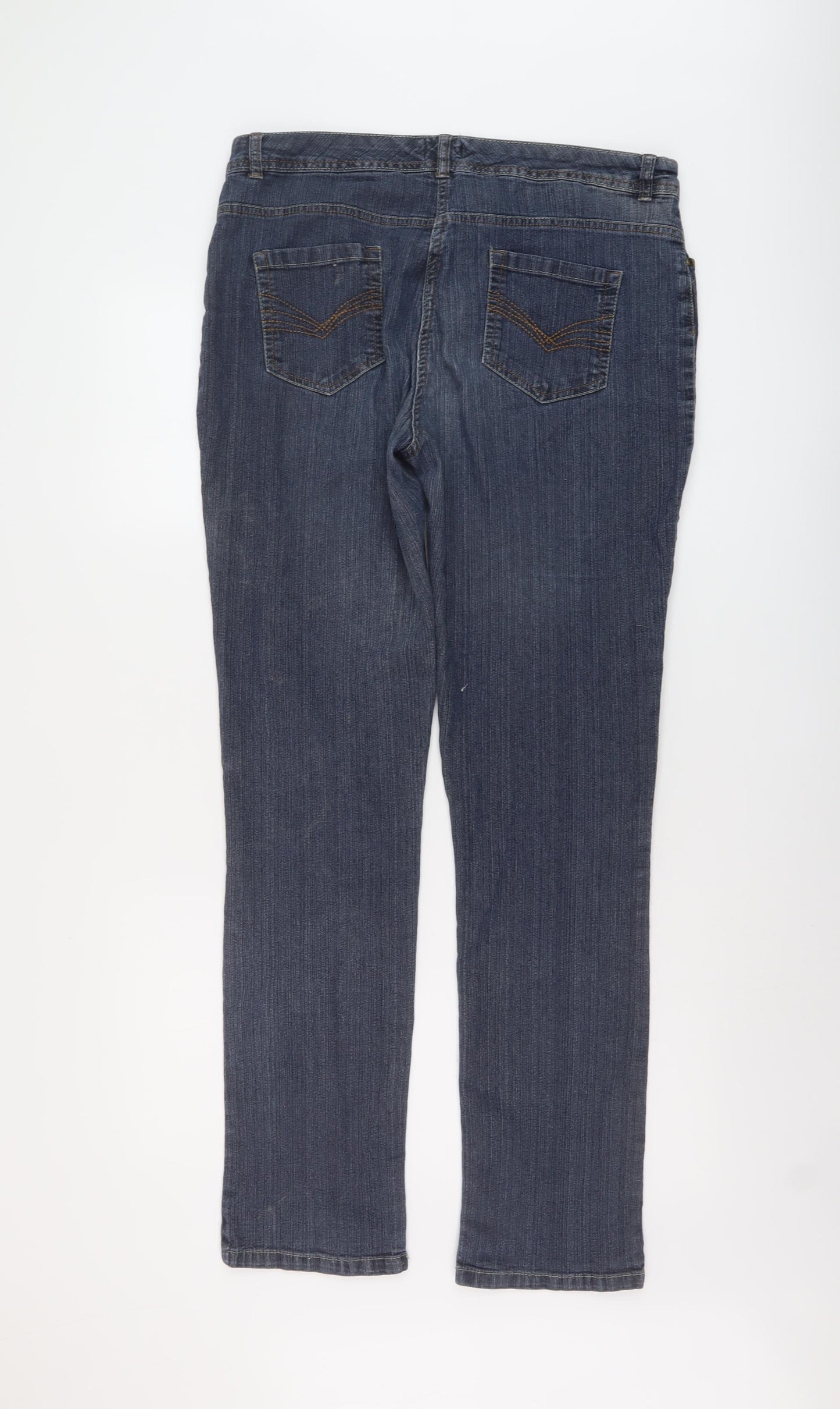 F&F Womens Blue Cotton Straight Jeans Size 16 L32 in Regular Button - Vintage