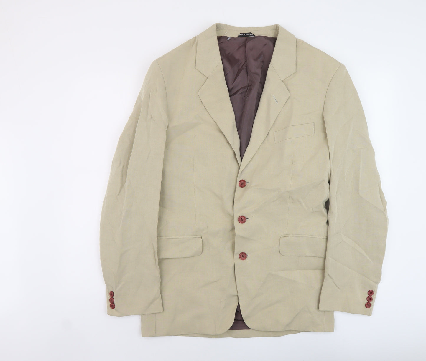 Club Mens Beige Polyester Jacket Suit Jacket Size 38 Regular