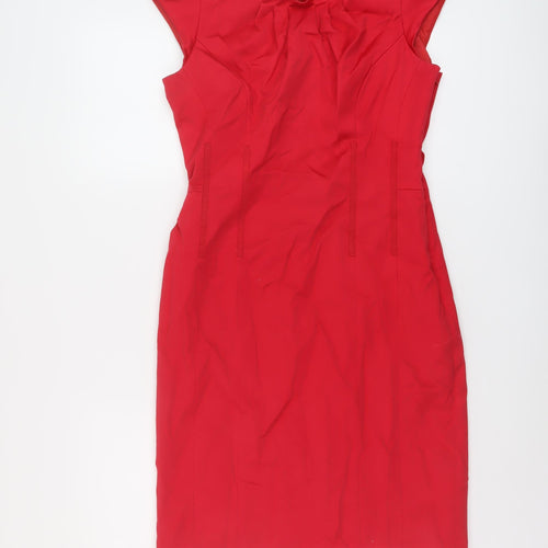 Coast Womens Red Cotton Sheath Size 12 Round Neck Zip