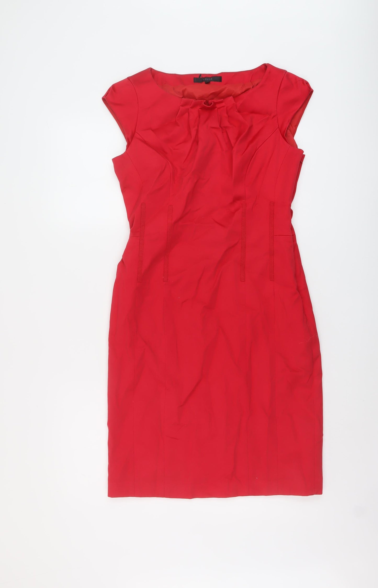 Coast Womens Red Cotton Sheath Size 12 Round Neck Zip