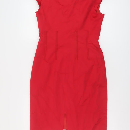 Coast Womens Red Cotton Sheath Size 12 Round Neck Zip