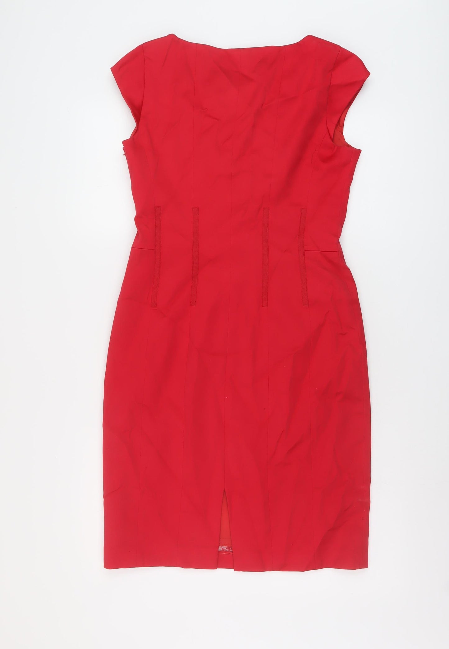 Coast Womens Red Cotton Sheath Size 12 Round Neck Zip