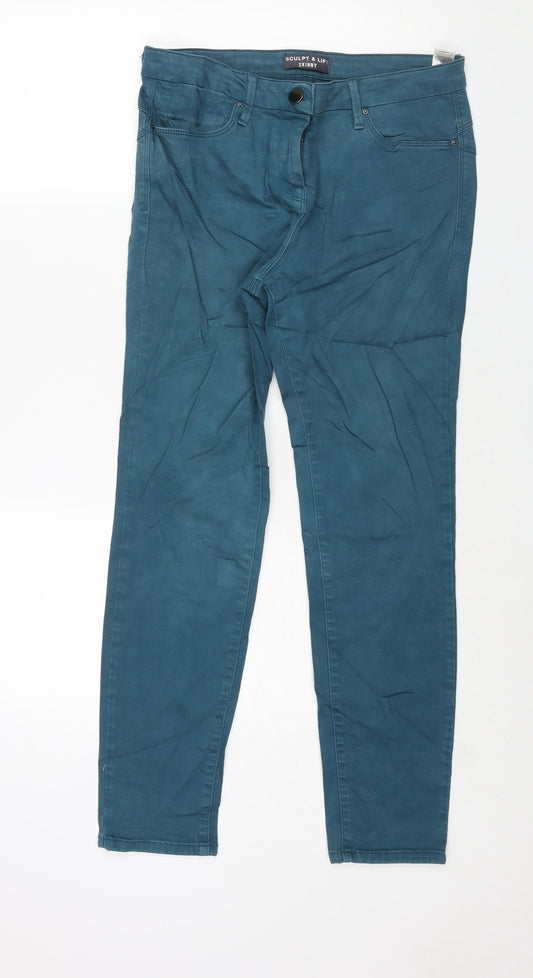 Marks and Spencer Womens Blue Cotton Skinny Jeans Size 12 L29 in Regular Zip