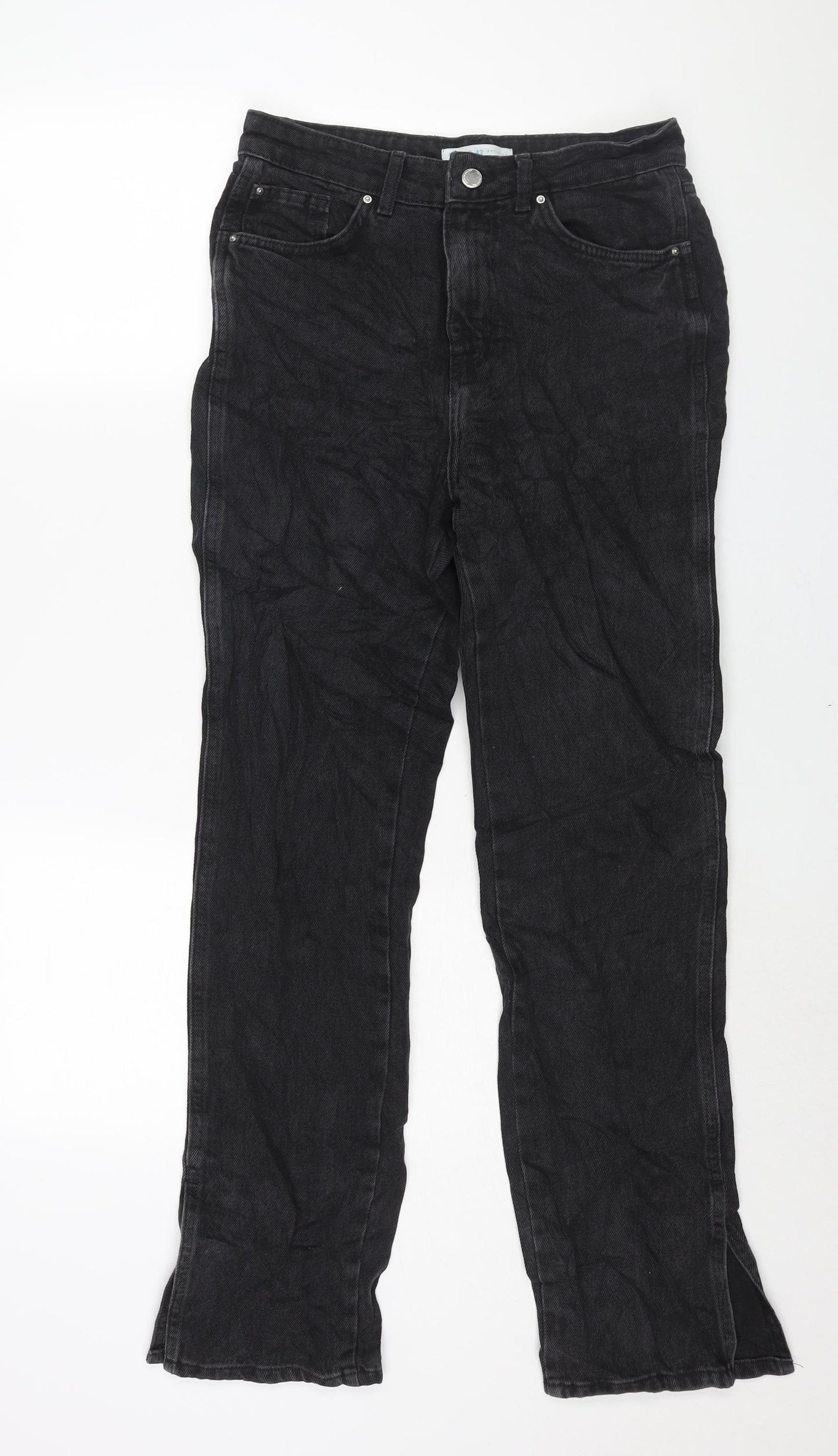 Denim & Co. Womens Black Cotton Flared Jeans Size 10 L30 in Regular Zip - Vented Hems