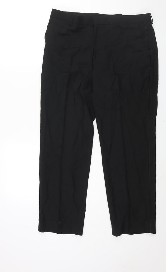 Marks and Spencer Mens Black Polyester Dress Pants Trousers Size 36 in L31 in Regular Zip - Satin Side Tape