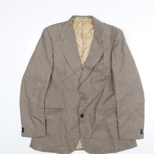 St Michael Mens Brown Houndstooth Polyester Jacket Suit Jacket Size 38 Regular - Size 37-28