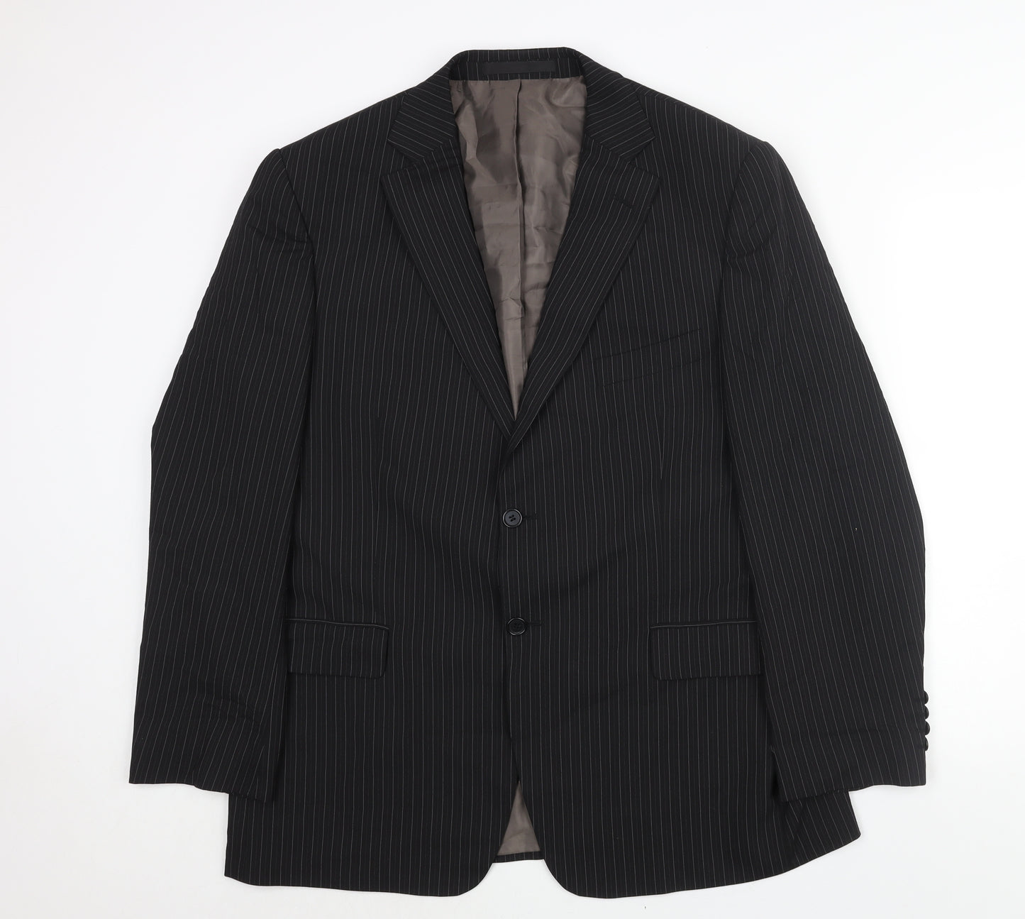 Marks and Spencer Mens Black Striped Polyester Jacket Suit Jacket Size 44 Regular