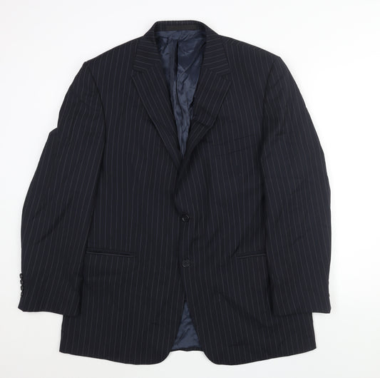 Marks and Spencer Mens Blue Striped Wool Jacket Suit Jacket Size 44 Regular