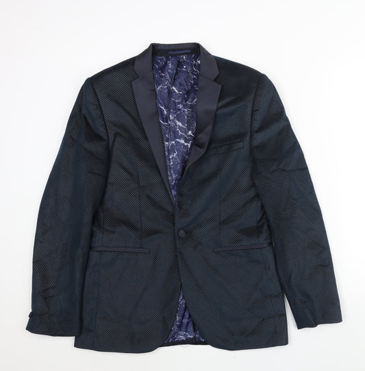 Harry Brown Mens Blue Geometric Polyester Jacket Suit Jacket Size 38 Regular - Satin Lapel