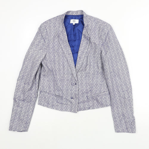 Noa Noa Womens Blue Geometric Jacket Blazer Size S Button