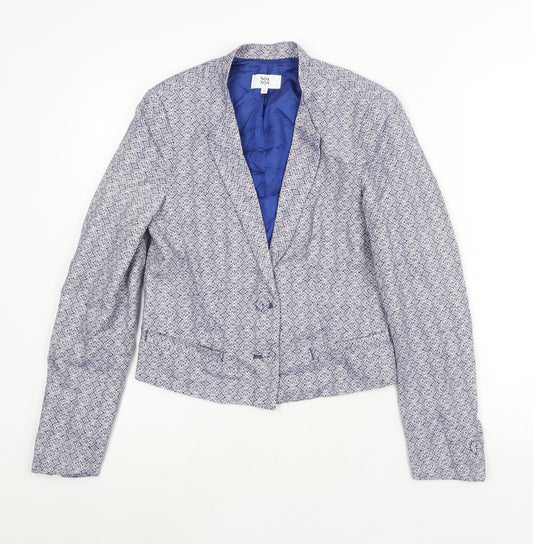 Noa Noa Womens Blue Geometric Jacket Blazer Size S Button