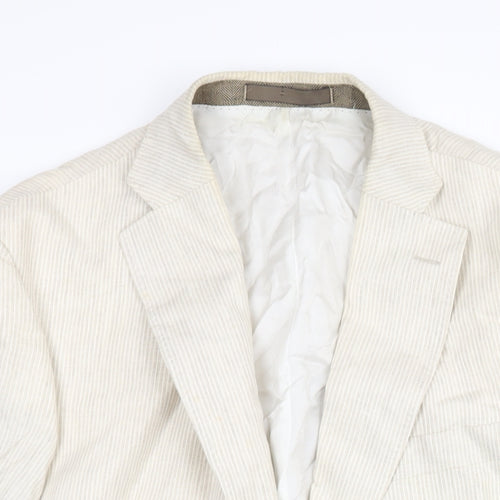 Marks and Spencer Mens Beige Striped Linen Jacket Suit Jacket Size 44 Regular