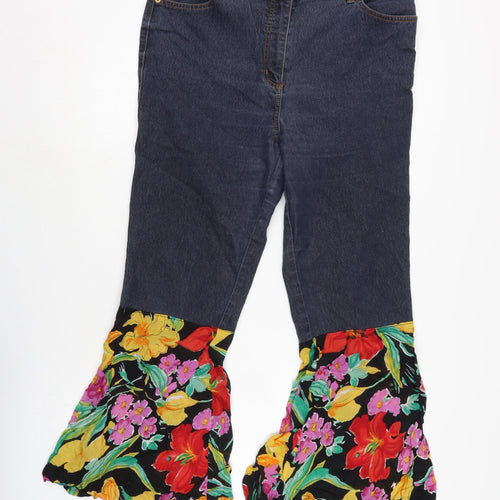 Dorothy Perkins Womens Blue Floral Cotton Blend Flared Jeans Size 16 L27 in Regular Zip