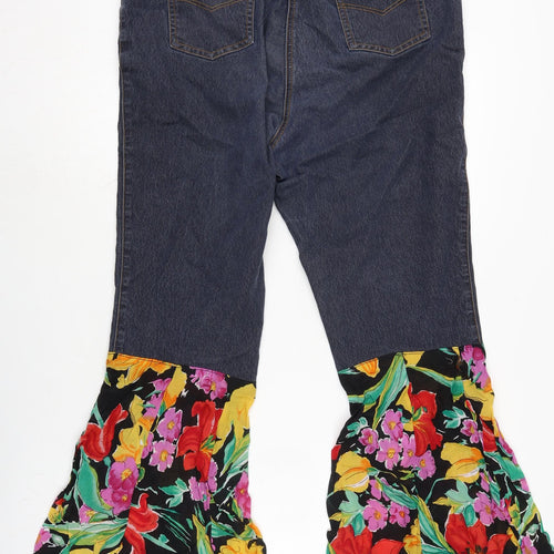 Dorothy Perkins Womens Blue Floral Cotton Blend Flared Jeans Size 16 L27 in Regular Zip