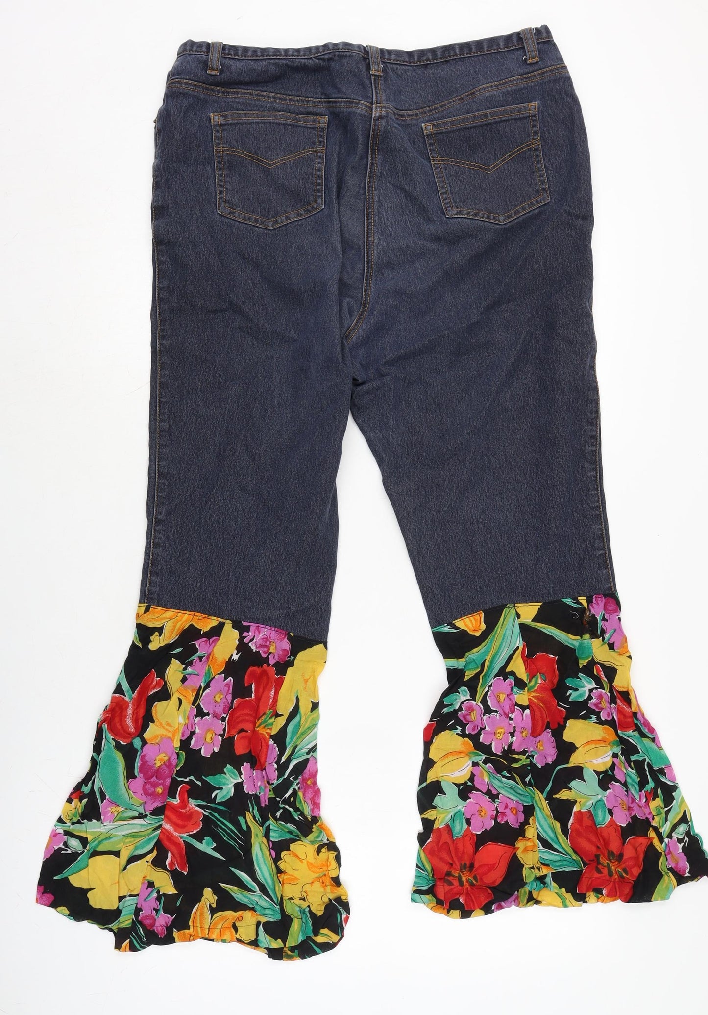 Dorothy Perkins Womens Blue Floral Cotton Blend Flared Jeans Size 16 L27 in Regular Zip