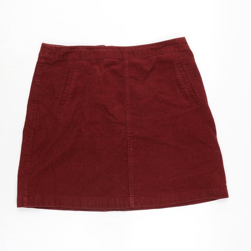 Oasis Womens Red Cotton A-Line Skirt Size 10 Zip