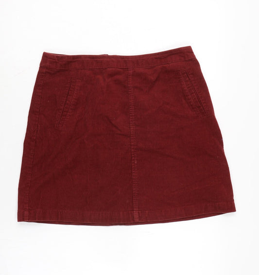 Oasis Womens Red Cotton A-Line Skirt Size 10 Zip